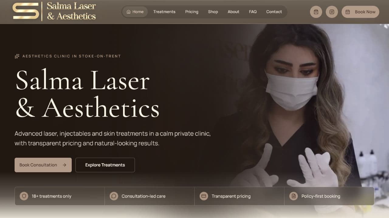 Salma Laser & Aesthetics homepage walkthrough